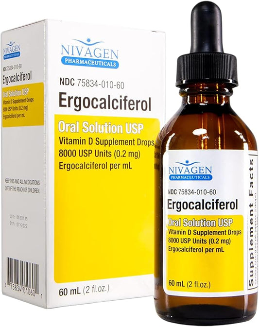 Vitamin D2 Liquid Drops 8,000 USP (Ergocalciferol) | 400 IU per Serving | 2 Drops Once Daily | 1,200 Servings, 60ml (2 fl. oz) | Faster Absorption | Bone, Muscle & Immune Support | Made in USA