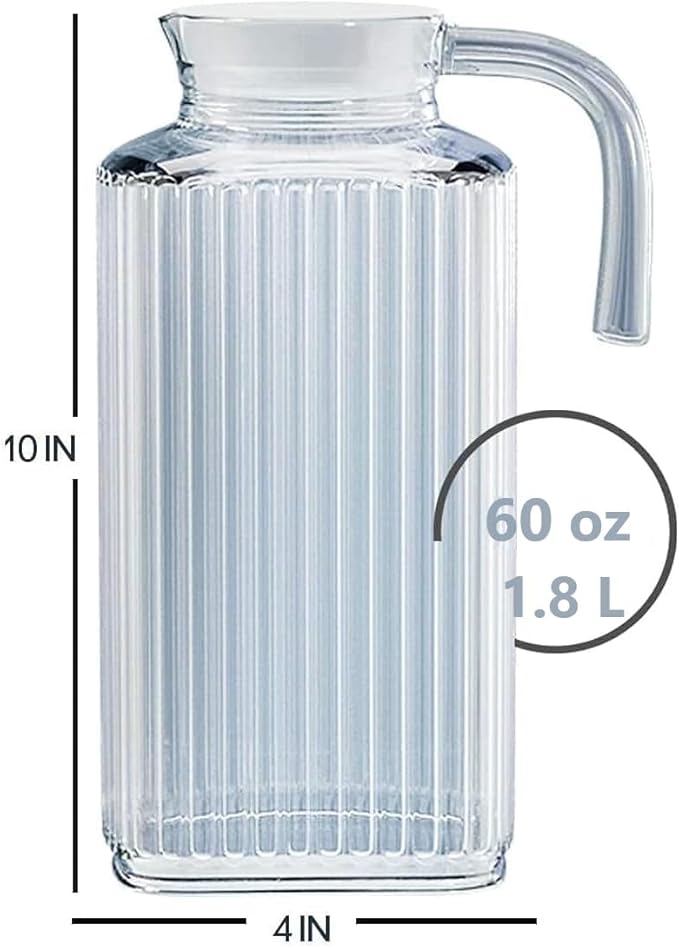 Fridge Pitcher – 60 OZ. Glass Water Fridge Pitcher with Lid By Home Essentials & Beyond Practical and Easy to use Fridge Pitcher Great for Lemonade, Iced Tea, Milk, Cocktails and more Beverages.