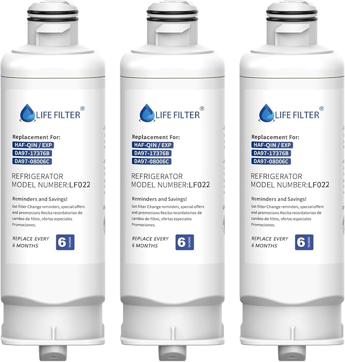 Lifefilter Replacement for DA97-17376B Water Filter, Compatible with HAF-QIN, HAF-QIN/EXP, DA97-08006C, RF23M8070SG, RF23M8070SR, RF23M8090SG, RF23M8090SR, RF23M8570SR, RF23M8590SG (3 Pack)