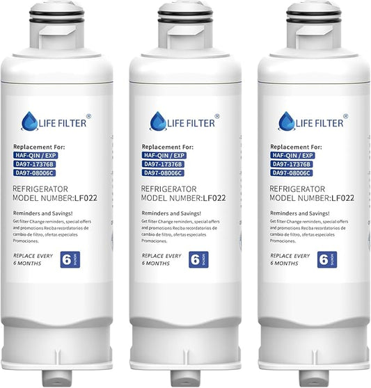 Lifefilter Replacement for DA97-17376B Water Filter, Compatible with HAF-QIN, HAF-QIN/EXP, DA97-08006C, RF23M8070SG, RF23M8070SR, RF23M8090SG, RF23M8090SR, RF23M8570SR, RF23M8590SG (3 Pack)
