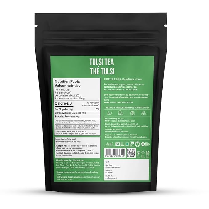 Tulsi Holy Basil Tea Bags 100 Count For Cognitive Balance & Overall Health Ayurvedic Tulsi With Antioxidants Caffeine Free Holy Basil Leaves Pyramid Herbal Tea Bags Support Digestion & Boost Immunity