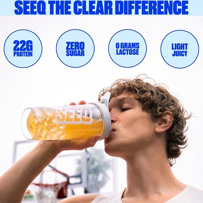 SEEQ Clear Protein Powder - Blue Razz Freeze - 22 Servings - 22g Clear Whey Protein Isolate - Zero Sugar - 0g Lactose - Allergen Friendly - GLP1 Support - Bone Health - Muscle Post Workout Recovery