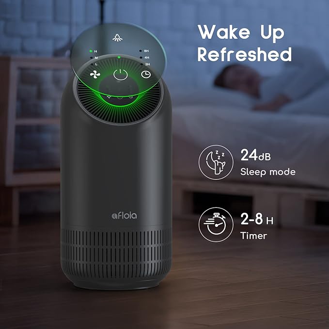 Air Purifier For Home| Efficient Filter 24dB Quiet 220 ft² 3-Stage Filtration Air Purifies Whisper | Air Cleaner Remove 99.99% Pet Odors Dust Pollen Smoke Household Mold | Optional Night Light(Gray)