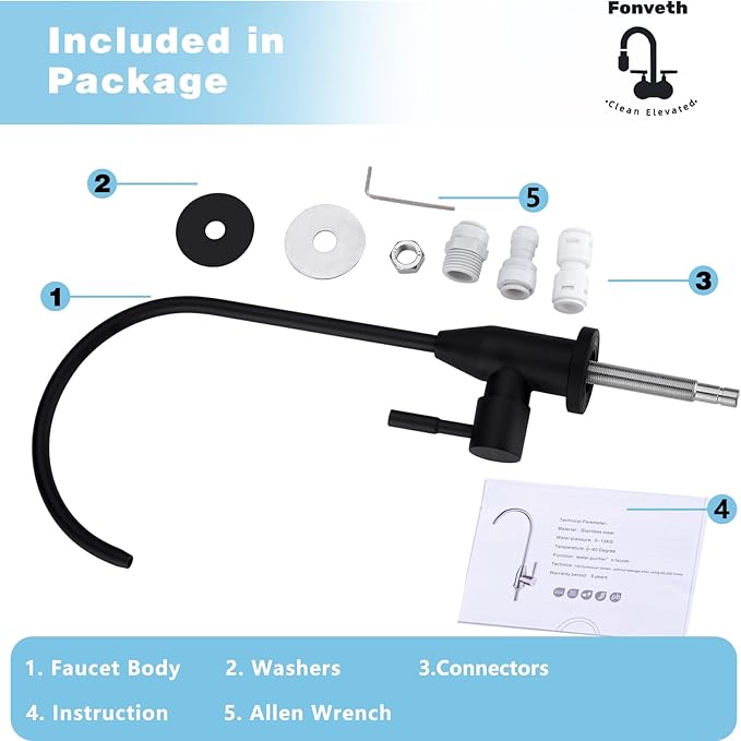 Drinking Water Faucet, Black RO Faucet Modern for Under Sink Water Filter System Non-Air Gap 360-degree Swivel Spout