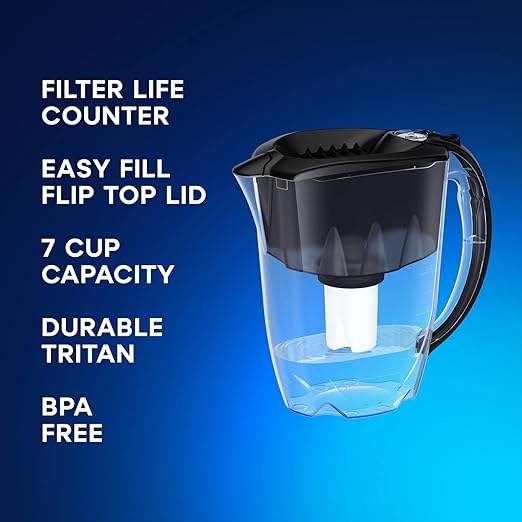 AQUAPHOR Water Filter Pitcher Ideal 7 Cup with 1 x B15 Filter - Black