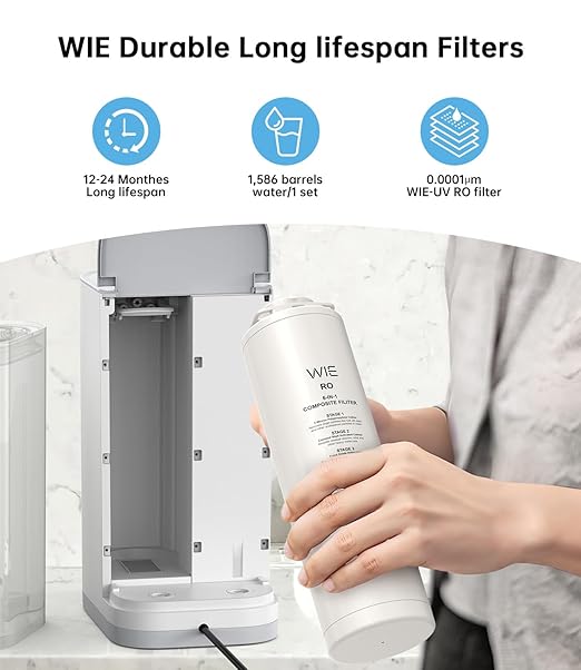 WIE Reverse Osmosis Water Filter Countertop, 7 Stage RO Purification with UV,Counter Water Filtration System, 3:1 Pure to Drain,NSF/ANSI 58 Tested,Water Purifier Dispenser (No Installation Required