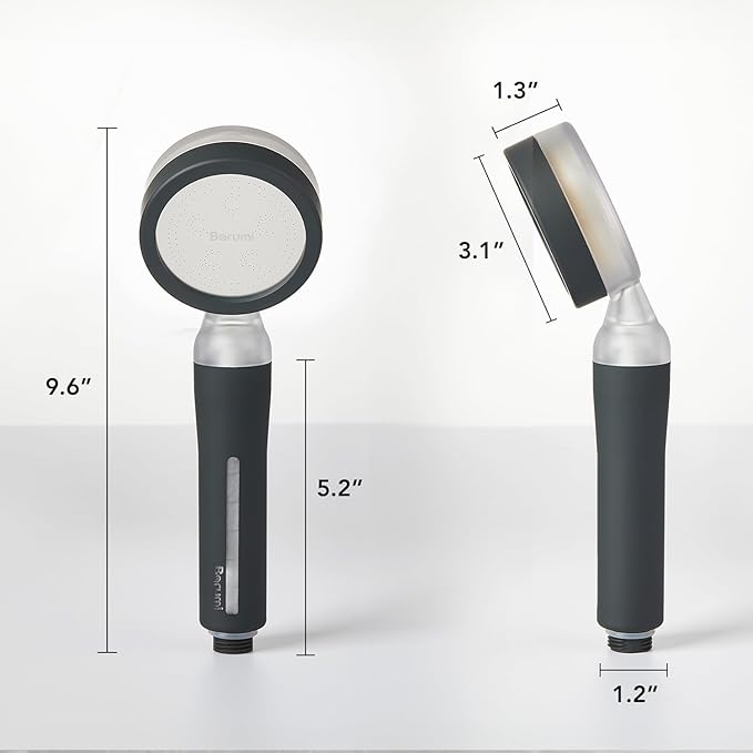 Barumi Pluo Handheld Filtered Shower Head - Black Finish | Vitamin C Filter for Healthy Skin & Hair | High Pressure Soft Spray | Dual Filtration Removes Chlorine & Impurities | Gentle Shower for Pets