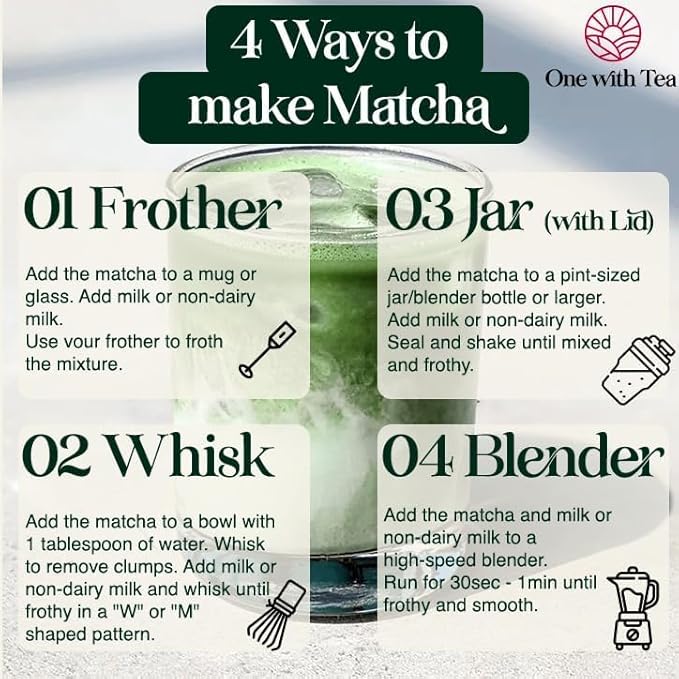 ONE WITH TEA Organic Matcha Latte Powder – Japanese Green Tea, USDA Organic, Made in Japan, 2oz | For Hot & Iced Drinks, Smoothies & Lattes