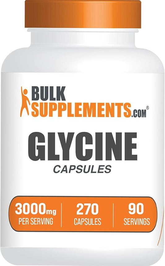 BulkSupplements.com Glycine Capsules - Glycine Supplements, Amino Acid Supplement - Gluten Free, 3 Capsules per Serving (3000mg), 270 Count (Pack of 1)