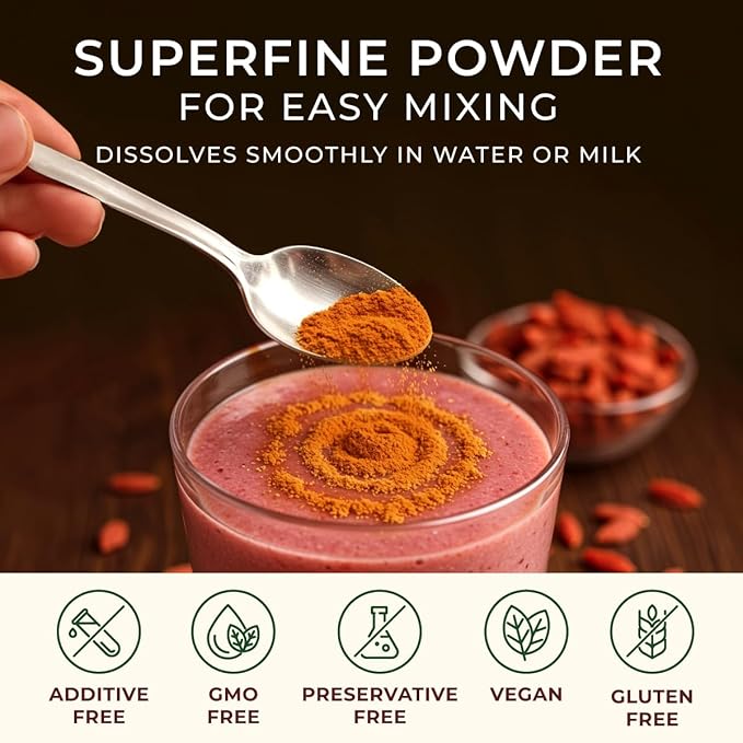 Gya Tea Co Goji Powder 1.1lb (17.64 Oz) - 100% USDA Organic Vegan Berries - Ideal for Healthy Smoothies, Tea, Baking - Antioxidant Rich Superfood for Wellness Support & Energy - Non GMO, Gluten Free