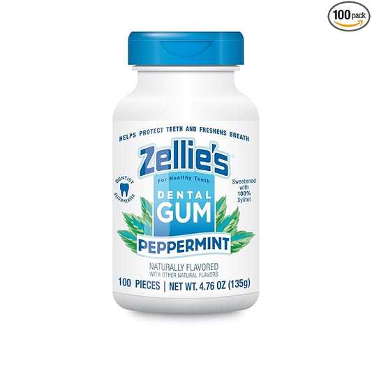 Zellie's | 100% Xylitol Peppermint Chewing Gum | No Aspartame, Gluten Free, Vegan & Kosher (100 Count - Pack of 1)
