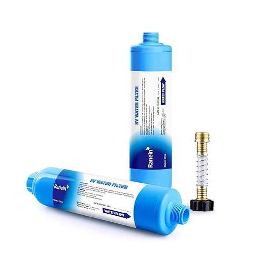 2 Pack RV Inline Water Filter with Hose Protector, NSF Certified, Reduces Chlorine, Odor, Bad Taste and Sediment in Drinking Water, Ideal for RV's Campers, Travel Trailers and Boats