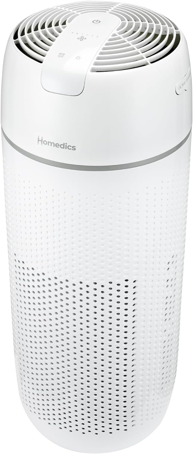 Homedics Air Purifier, 4-in-1 Tower, True HEPA Filtration, Reduce Airborne Allergens, Bacteria, Virus, Mold, Fungus, Reduce Odors & VOCs, UV-C Light, Activated Carbon Odor Filter, for Large Rooms