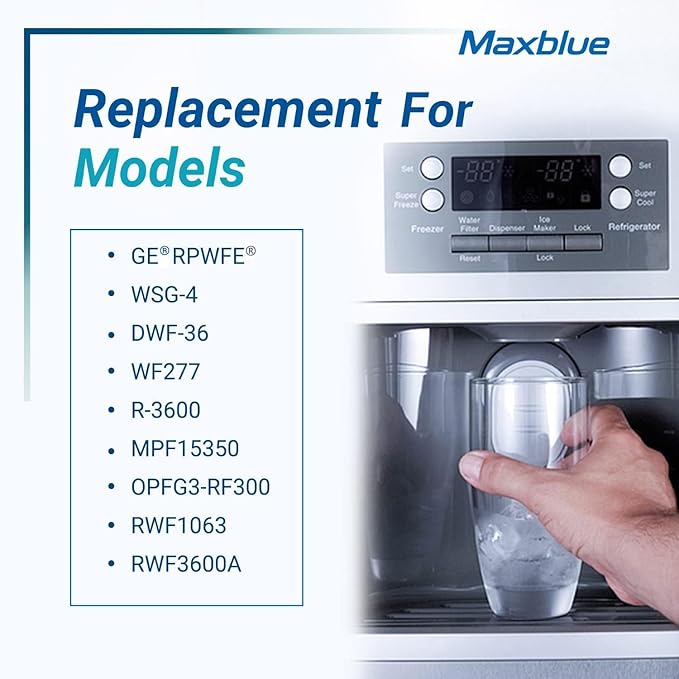 Maxblue Replacement for GE® RPWFE®, RPWF (with CHIP) Refrigerator Water Filter, Compatible with WSG-4, WF277, GFE28GMKES, PFE28KBLTS, GFD28GSLSS, PWE23KSKSS, GYE22HMKES, DFE28JSKSS, 6 Filters
