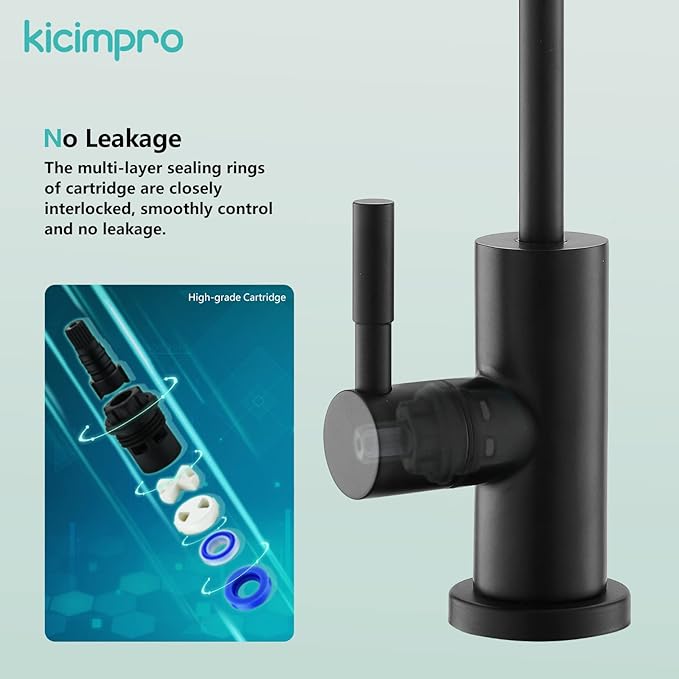 Kicimpro Stainless Steel Matte Black Finish RO Faucet Kitchen Water Filter Faucet for 0.59-1.37 Inches Sink Holes, 10.3 Inches Height Bar Sink Faucet