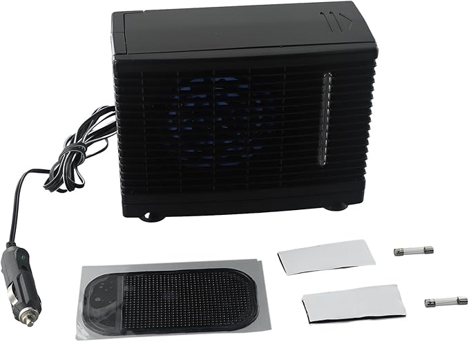12V Portable Air Conditioner Fan with Water Cooling Tank for Car, Home, Camper, Boat, Travel, Quiet Low Power Air Cooler and Humidifier, Black