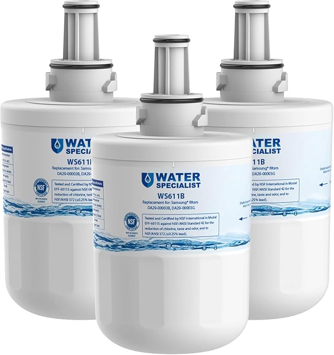 Waterspecialist DA29-00003G Refrigerator Water Filter, Replacement for DA29-00003G, DA29-00003B, Aqua-Pure Plus, RSG257AARS, RFG237AARS, HAFCU1, RS22HDHPNSR, WSS-1, 3 Filters