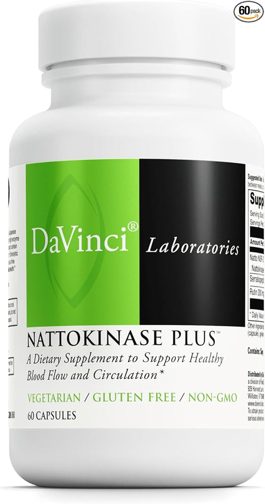 DAVINCI Labs Nattokinase Plus - High-Potency Nattokinase Supplement for Comprehensive Blood Flow Support for Men & Women - Formulated with Antioxidant Support* - 60 Vegetarian Capsules
