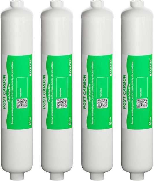10" 5 Micron Inline Post Activated Carbon Water Filter Replacement Cartridge, 1/4"NPT Ports for Refrigerator, Ice Maker, RO Replacement for HX-ICF-10/3, FLTIN01PKQ, FT15, ICF-10Q/3-4 Pack