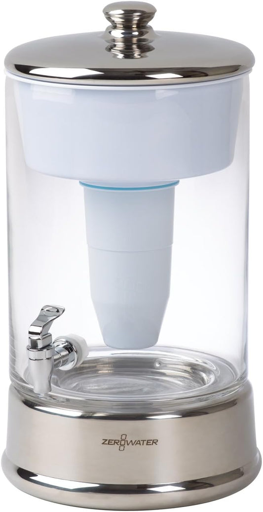ZeroWater 40-Cup Ready-Pour 5-Stage Round Glass Water Filter Dispenser with 5-Stage 0 TDS Water Filter – IAPMO Certified to Reduce Lead, Chromium, and PFOA/PFOS