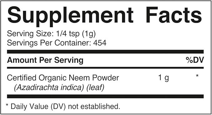Vitamatic Certified USDA Organic Neem Leaf Powder – 1 lb (16 oz) 100% Pure Azadirachta Indica | Traditional Ayurvedic Herb for Skin, Immune, and Detox Support