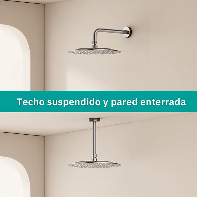 All Metal Rain Shower Head - Heavy Duty Stainless Steel, Easy Install, High Water Flow, Ultra-Thin Modern Design for Bathroom (Brushed Nickel, 10）BNW0088