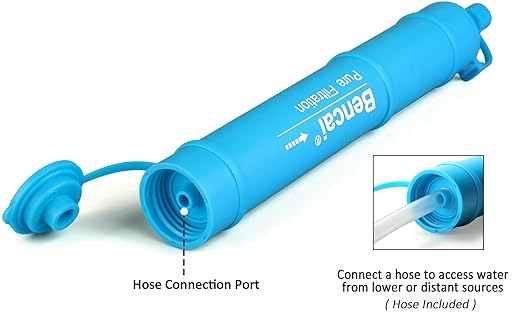 Detachable Straw Water Filter - Backwashable, Portable Water Filter for Camping, Hiking, Survival & Emergencies, Built-in Compass, 2-Pack