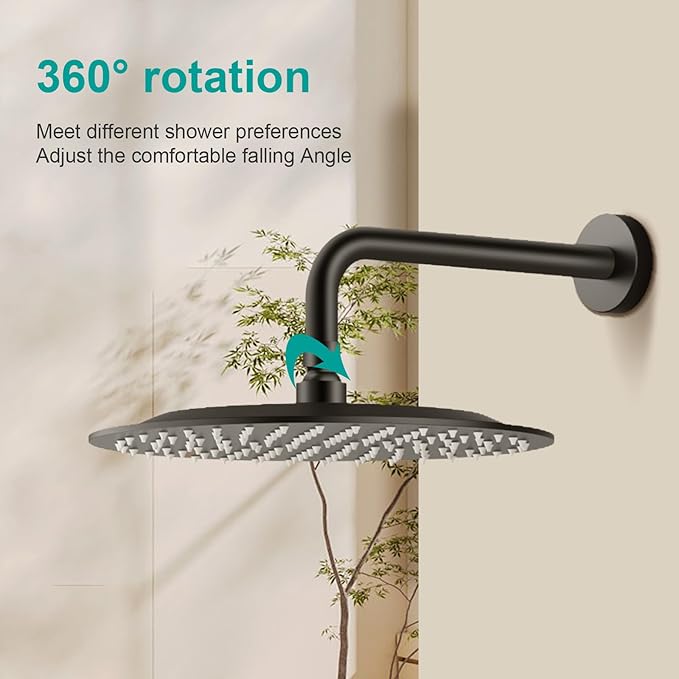 All Metal Rain Shower Head - Heavy Duty Stainless Steel, Easy Install, High Water Flow, Ultra-Thin Modern Design for Bathroom (D-Matte Black, 10)（BNW0088）