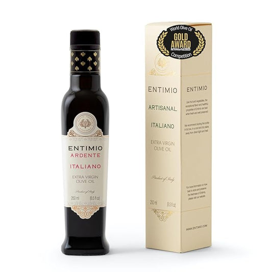 Entimio Ardente +600 mg/kg Polyphenol Rich Organic Extra Virgin Olive Oil, New 2024-2025 Early Harvest Italian Olive Oil from Sicily, Italy, 2025 Gold Winner, Cold Extracted, Lab Tested - 8.5 fl oz
