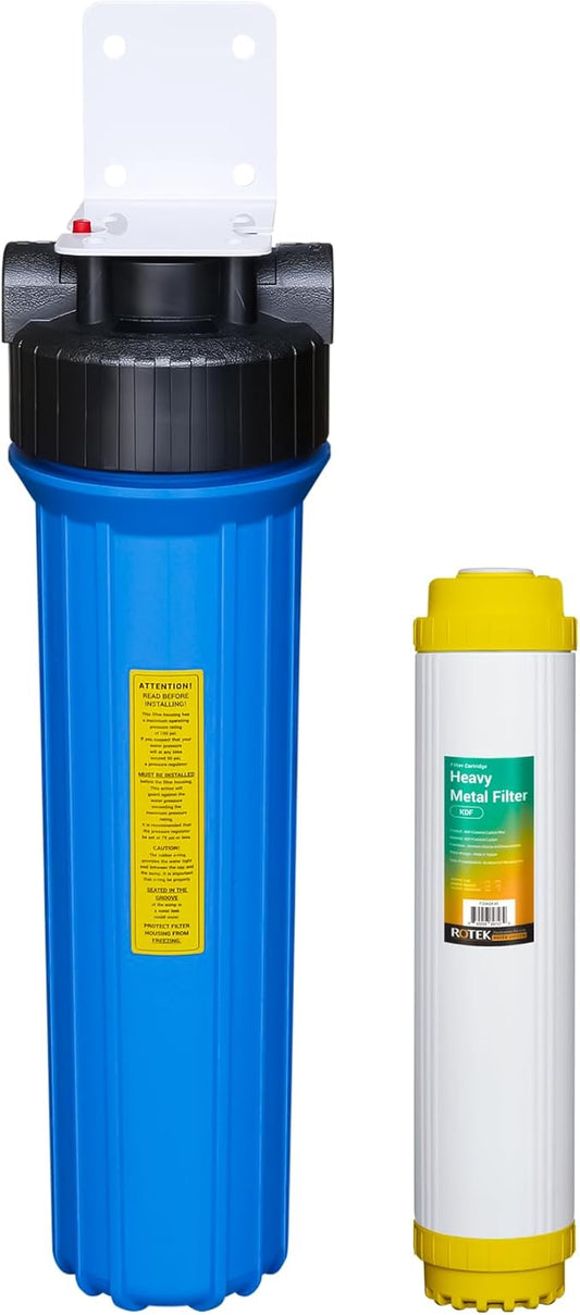 Rotek Water Systems Whole House Water Filtration System | 1-Stage Water Filter System | KDF | Clean Water | Heavy Metal Filter | 20 Inch