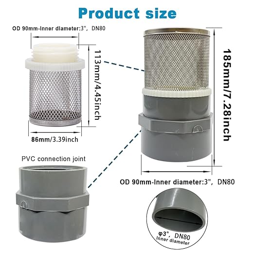 3 inch stainless steel filter DN80/3" Grey PVC Suction Strainers used to remove debris and reduce solid entry （1pcs）