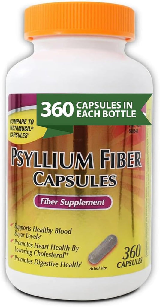 KS Psyllium Fiber Capsules, 360 Count, Supports Digestive Health, Gluten-Free, 100% Natural Fiber Supplement for Daily Wellness
