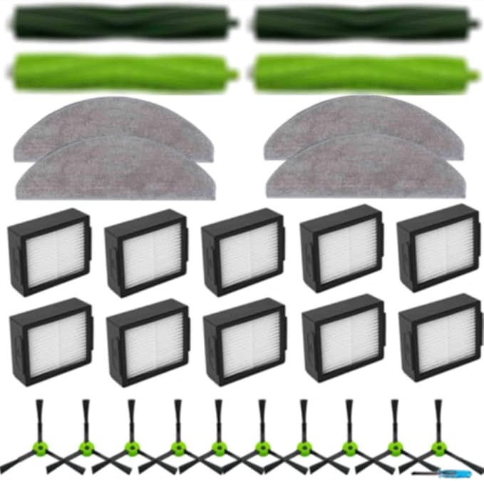 2 Set of Roller Brush & 10 Filters & 4 Mop Pads & 10 Side Brushes Replacement Parts Accessories Compatible with iRobot Roomba Combo i5 i5+ j5 j5+ Robot Vacuum Cleaner