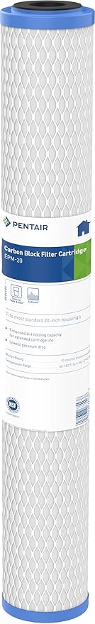 Pentair Pentek EPM-20 Carbon Water Filter, 20-Inch, Whole House Modified Epsilon Carbon Block Replacement Cartridge with Bonded Powdered Activated Carbon (PAC) Filter, 20" x 2.5", 10 Micron