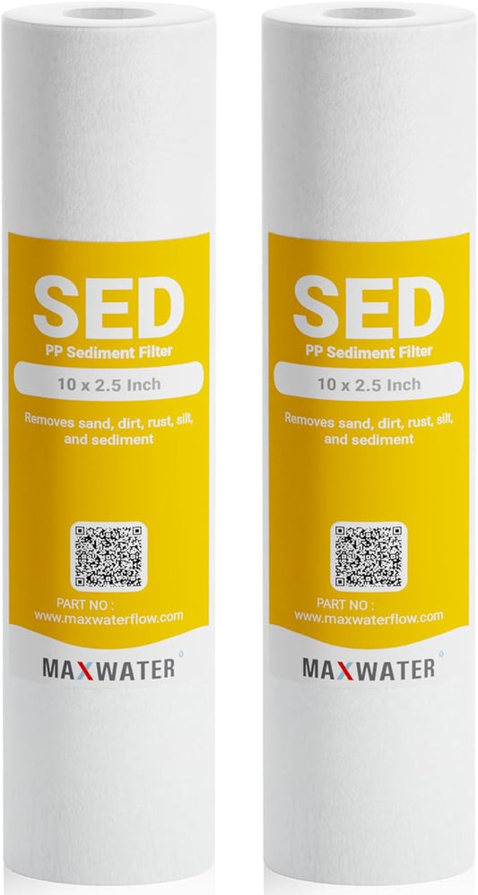 2 Pack of 10 Micron 10" x 2.5" Inch Polypropylene Sediment Filters compatible with 10" Standard RO Reverse Osmosis and WH Whole House Systems