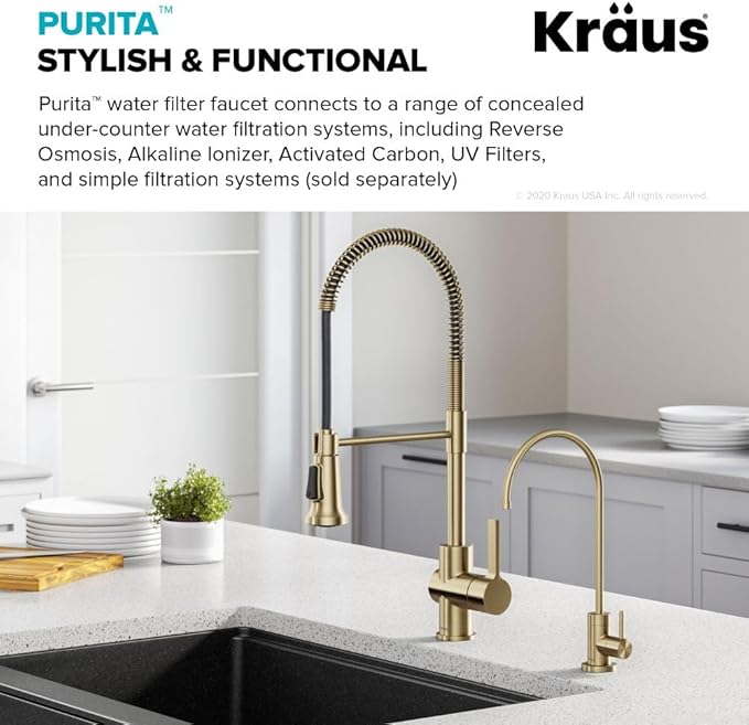KRAUS Purita 100% Lead-Free Kitchen Water Filter Faucet in Spot Free Antique Champagne Bronze, FF-100SFACB
