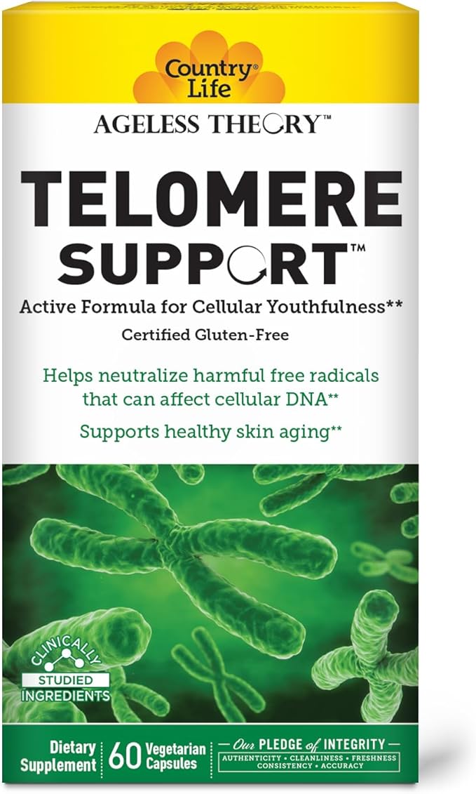 Country Life Ageless Theory Telomere Support- Certified Vegan and Gluten Free - Anti Aging Supplement - 60 Capsules - Resvinol Grape Extract - Immune & Cardiovascular Support