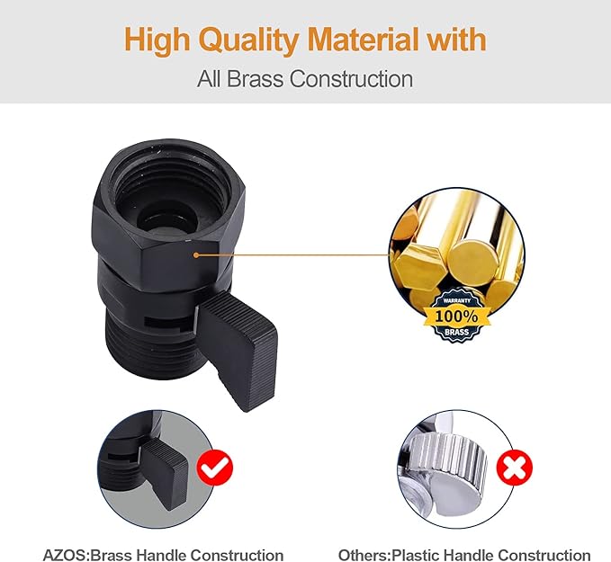 High Pressure Double Shower Head with Shut-Off Valve and Shower Arm Set Solid Brass Casting Dual Outlet Manifold Dual Shower Fixed Head 3 Function Shower Heads Sprayers, Matte Black