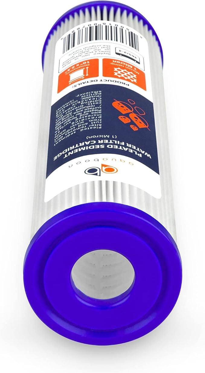 Aquaboon 1 Micron Pleated Water Filter 10 x 2.5 - Whole House Sediment Filter Replacement Cartridge Compatible with WFPFC3002, WHKF-WHPL, 4-Pack