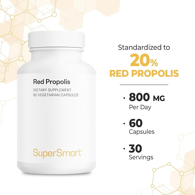 Supersmart - Red Propolis 800mg per Day (High Potency) - Natural Red Propolis Brazil Supplement - 300 Synergistic Antioxidants | Non-GMO & Gluten Free - 60 Vegetarian Capsules