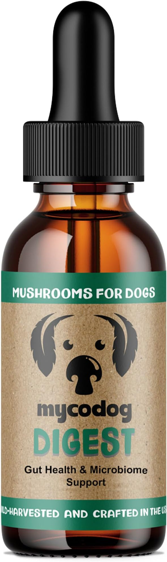 MycoDog Digest - Mushroom Extract & Adaptogen Tincture Dog Supplement - Dog Digestive Support Blend - Roots, Herbs, & Mushroom Extracts Including Chaga, Shiitake, & Turkey Tail