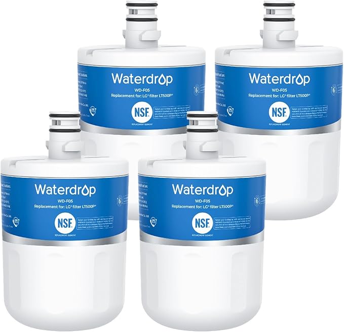 Waterdrop 5231JA2002A Refrigerator Water Filter, Replacement for LG® LT500P®, GEN11042FR-08, ADQ72910911, ADQ72910901, Kenmore® 9890, 46-9890, LFX25974ST, LMX25964ST, 4 Pack