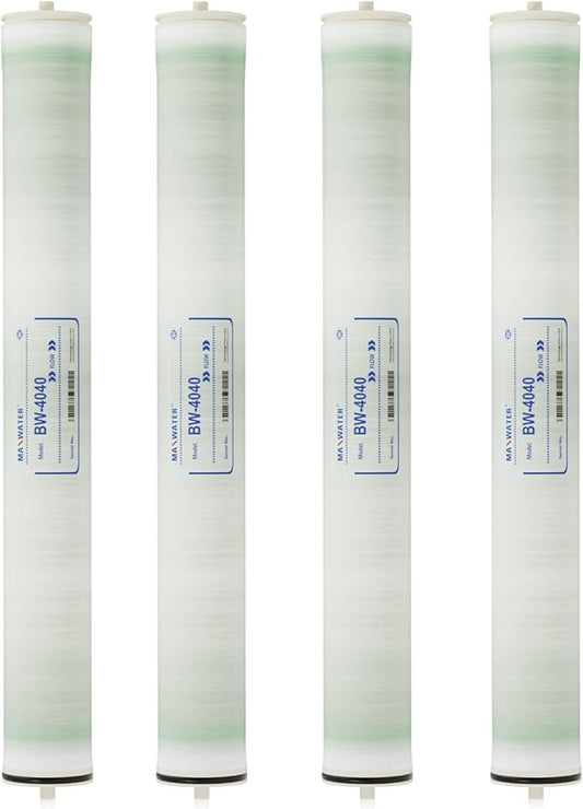Max Water Brackish Water RO Membrane Element-BW-4040 2400 GPD, Commercial Reverse Osmosis size 4" x 40" good for Industrial, Municipal, Waste Water Re-Use, Car Wash, Whole House etc. (Pack of 4)