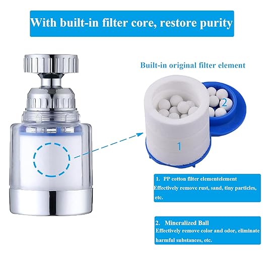 2 Pack Sink Water Filter Faucet, Universal 360 ° Rotating Bathroom Sink Filter, Kitchen Faucet Water Filter Removes Chlorine Fluoride Heavy Metals Hard Water for Home Bathroom Kitchen