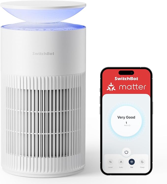 SwitchBot Air Purifiers for Home Large Room with Matter Up to 3620 ft², 20dB, Washable Pre-filter, Pet Mode, 10 RGB Colors, Aromatherapy, Work with Apple Home, Alexa, GoogleHome, HomeAssistant