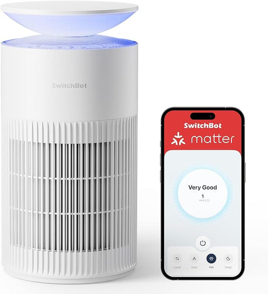 SwitchBot Air Purifiers for Home Large Room with Matter Up to 3620 ft², 20dB, Washable Pre-filter, Pet Mode, 10 RGB Colors, Aromatherapy, Work with Apple Home, Alexa, GoogleHome, HomeAssistant