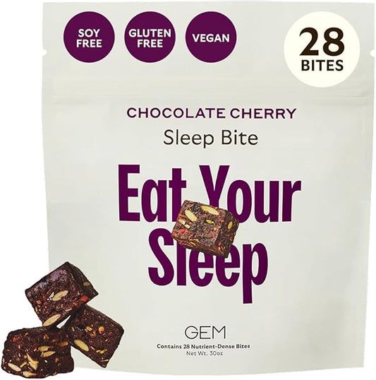 GEM Sleep Aid, Nighttime Bite, Melatonin Free, L-Theanine, Magnesium, Valerian Root Extract | Vegan and Gluten Free | Earthy Chocolate Cherry, Trial Size (28 Pack)