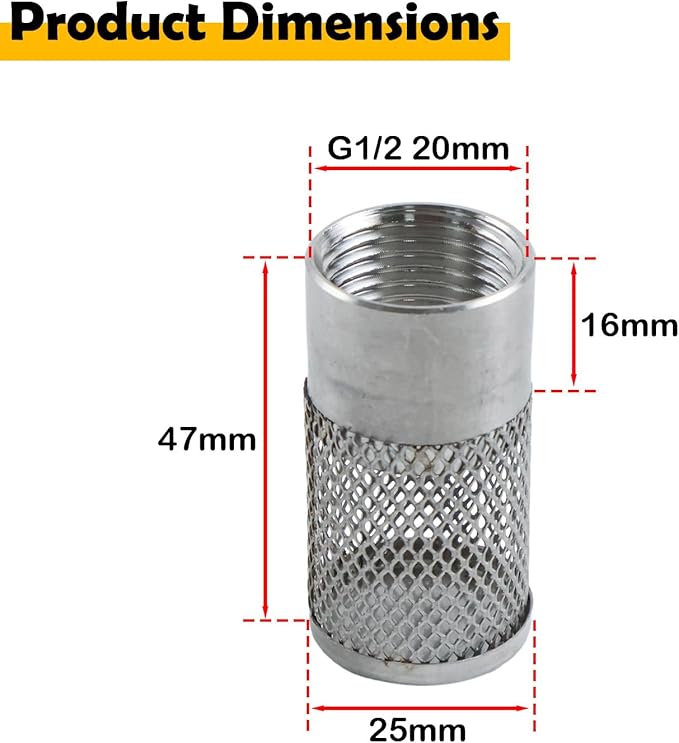 25mm Dia Hose Inlet Suction Strainer Filter, Stainless Steel Water Pump Filter for Garden Irrigation, High Pressure Water Pump, Sprayer & Plumbing Systems