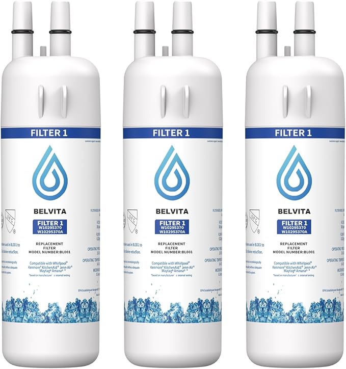 BELVITA Replacement for EDR1RXD1, W10295370A, Filter 1, WHR1RXD1, KAD1RXD1, Compatible with Kenmore 46-9081, 9081, 46-9930, 9930, P4RFWB, P8RFWB2L Refrigerator Water Filter 3 Pack
