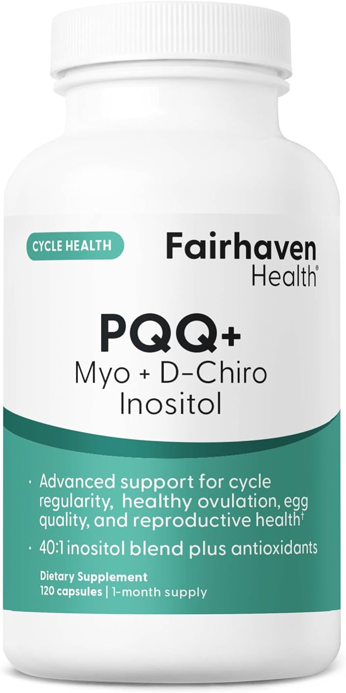 Fairhaven Health PQQ Plus Myo-inositol D-Chiro Inositol Supplement | PQQ Supplement to Support Cycle Regularity, Healthy Ovulation, Egg Quality, Women’s Reproductive Health | Non-GMO | 120 Capsules
